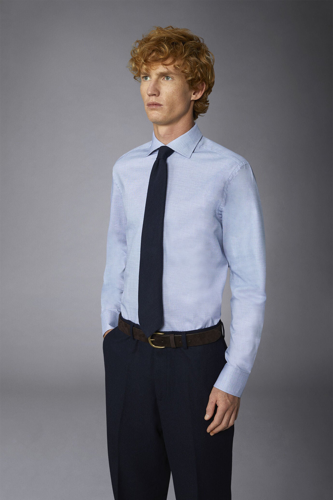 Men's regular fit french collar classic shirt dobby fabric