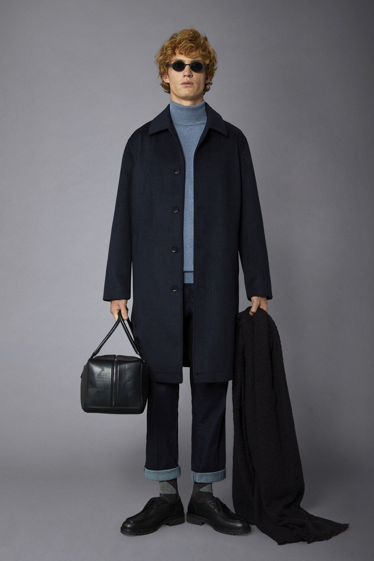 Men's single-breasted wool blend coat