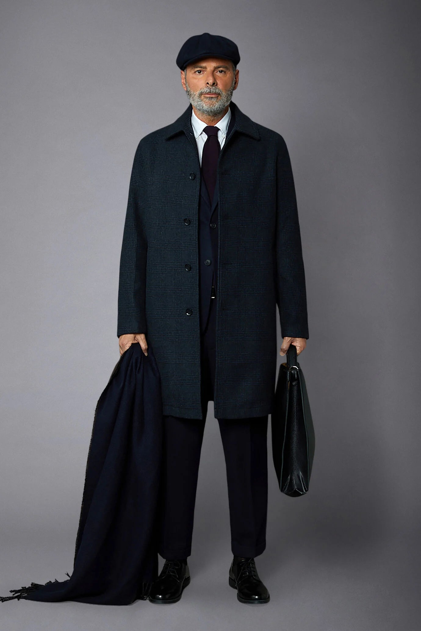 Men's wool-blend single-breasted checked loden coat