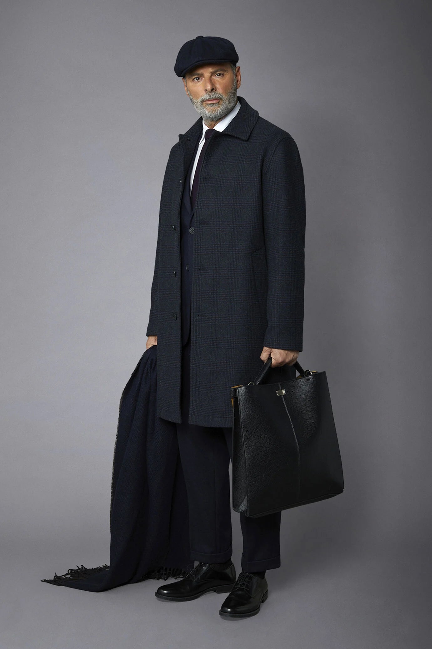 Men's wool-blend single-breasted checked loden coat