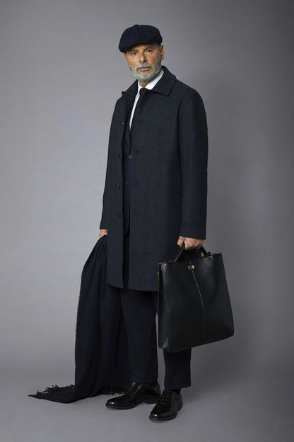 Men's wool-blend single-breasted checked loden coat