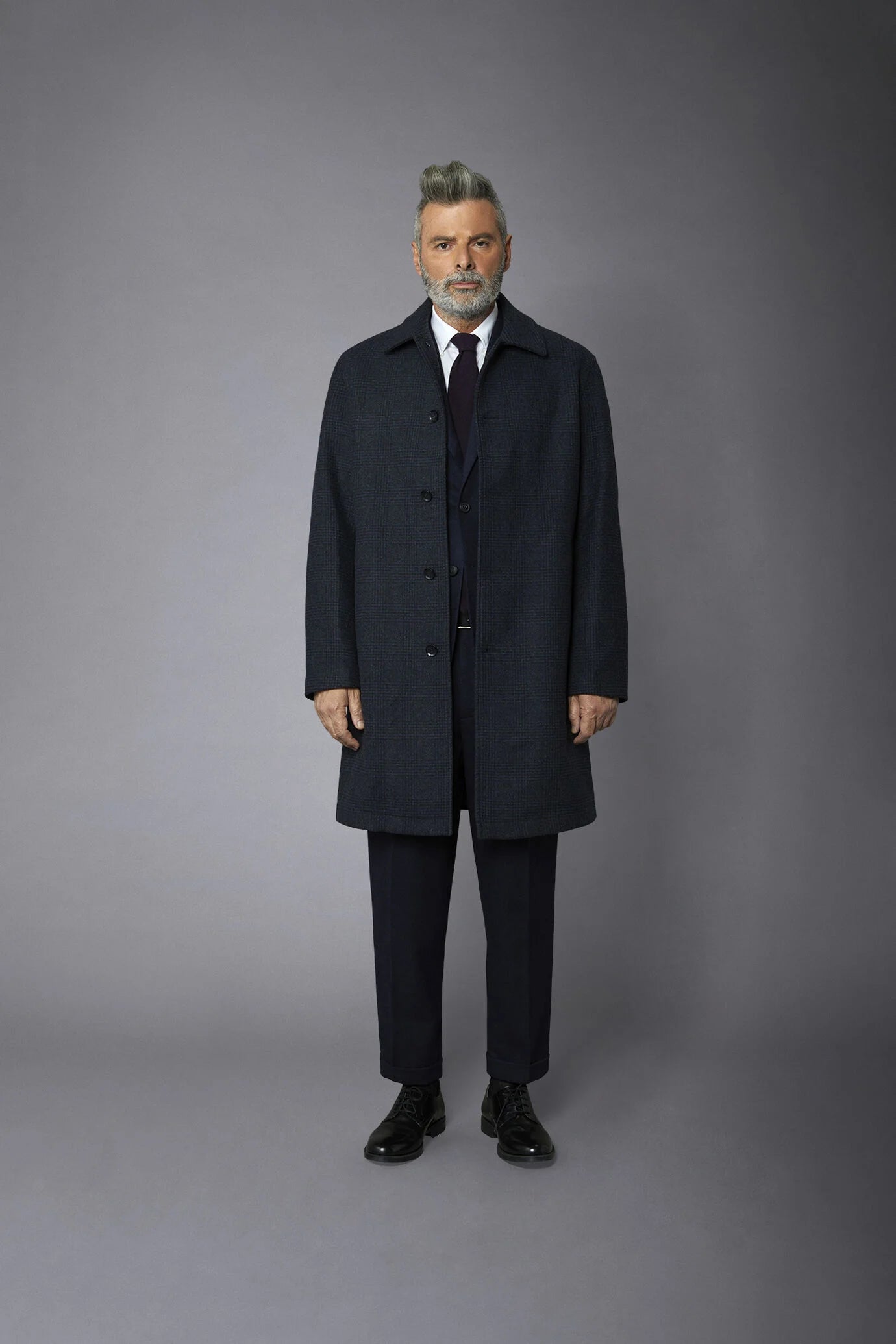 Men's wool-blend single-breasted checked loden coat