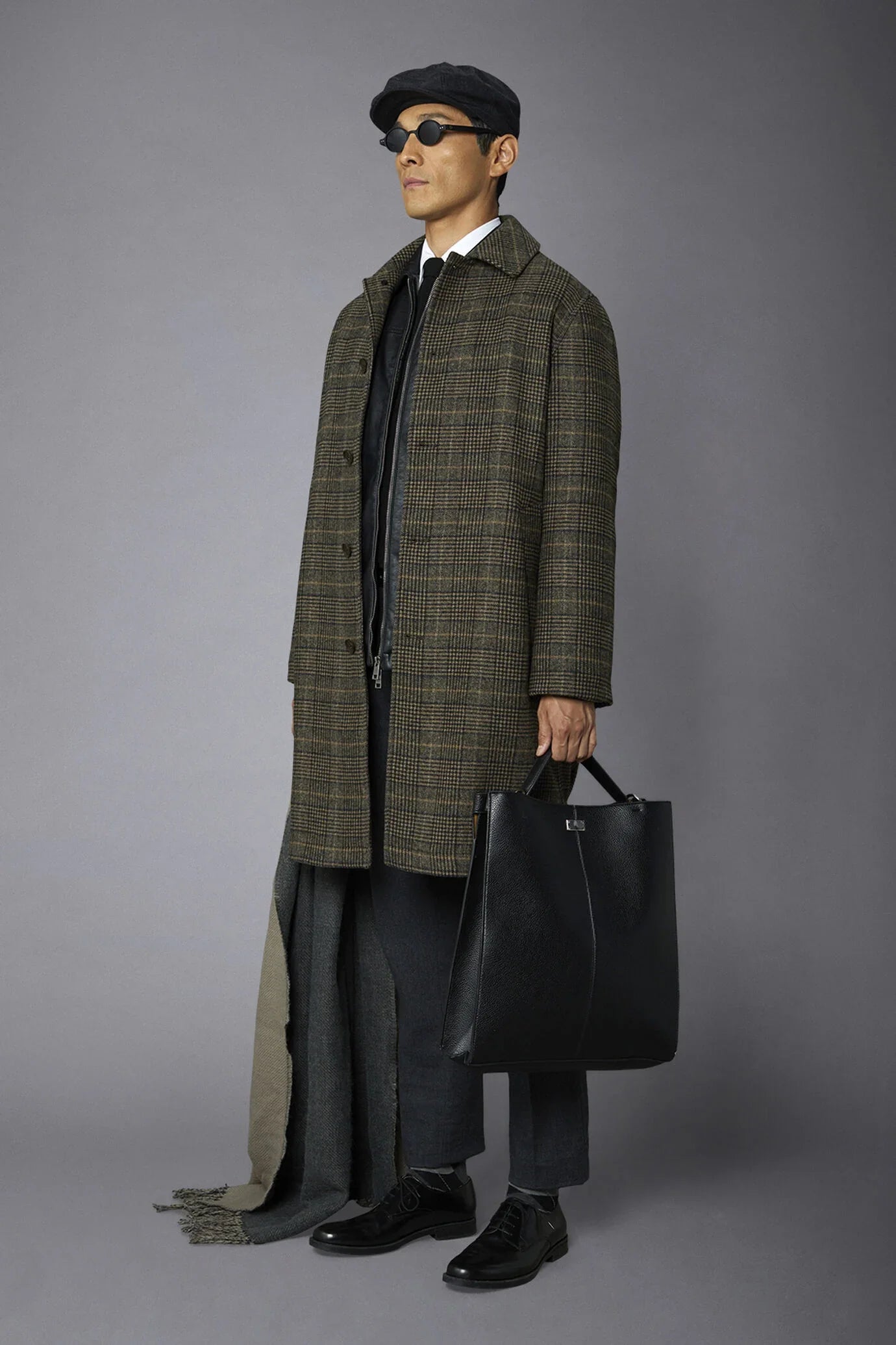 Men's wool-blend single-breasted checked loden coat