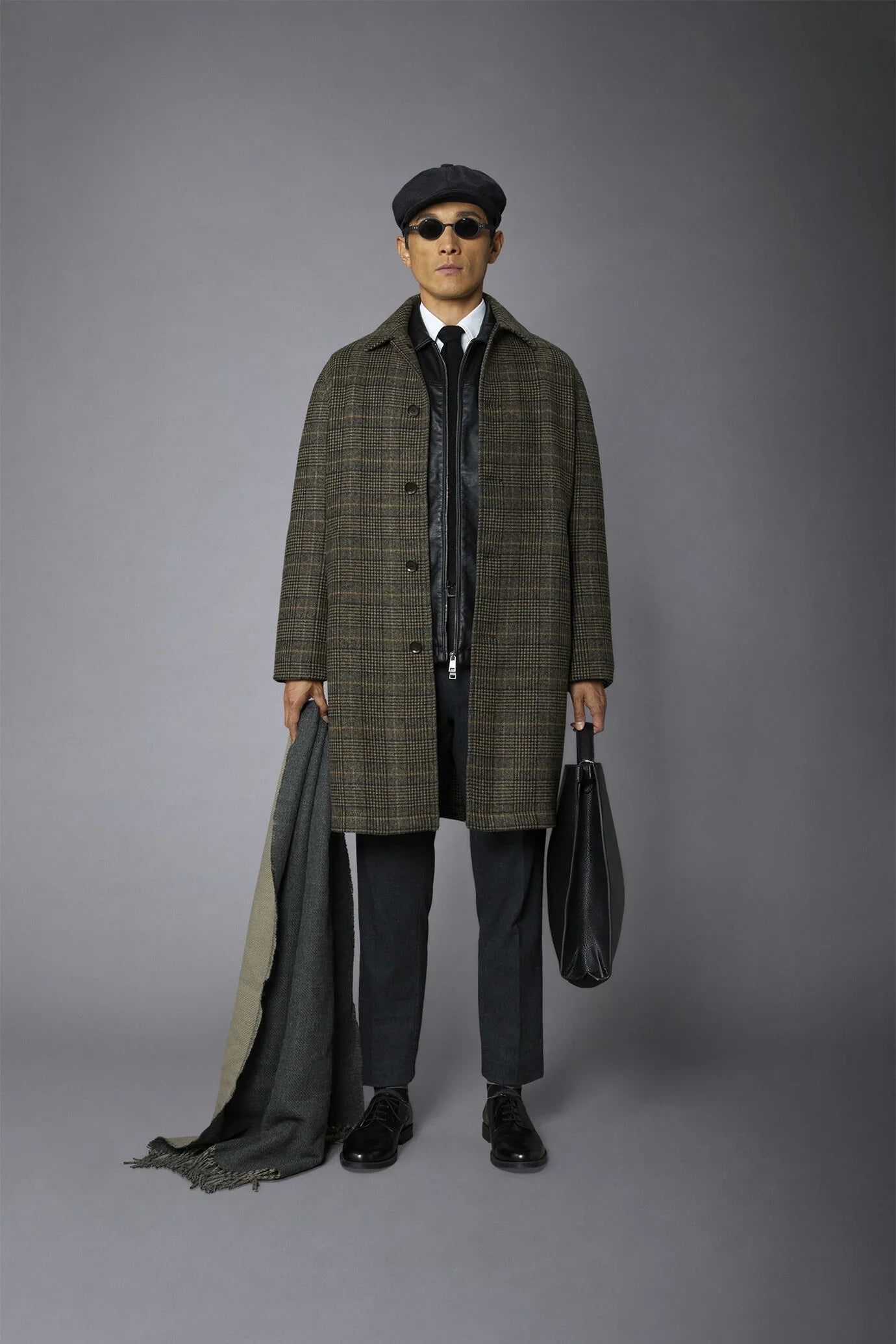 Men's wool-blend single-breasted checked loden coat