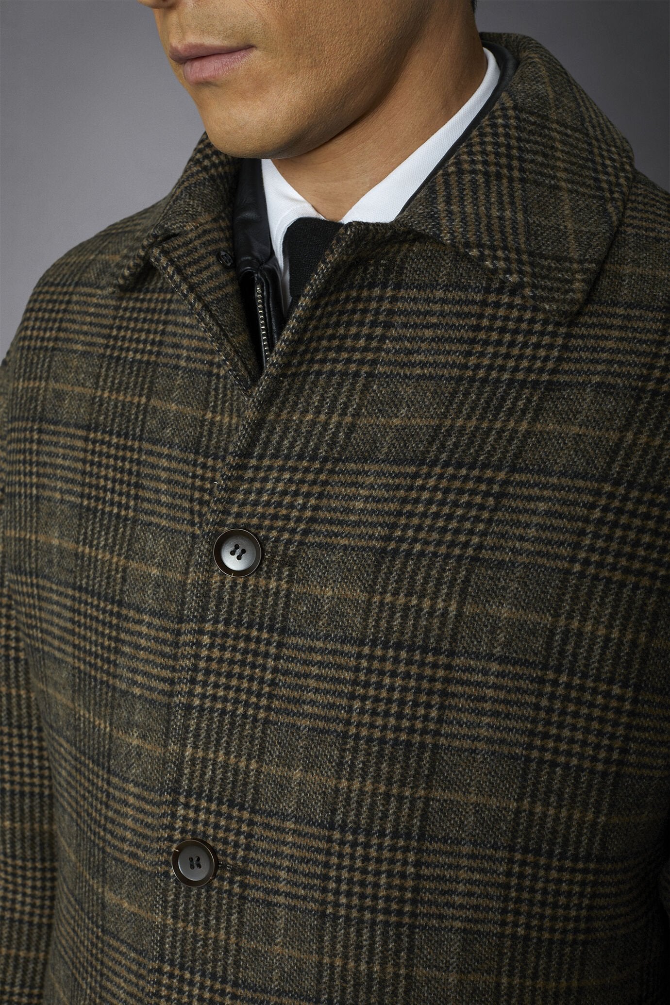 Men's wool-blend single-breasted checked loden coat