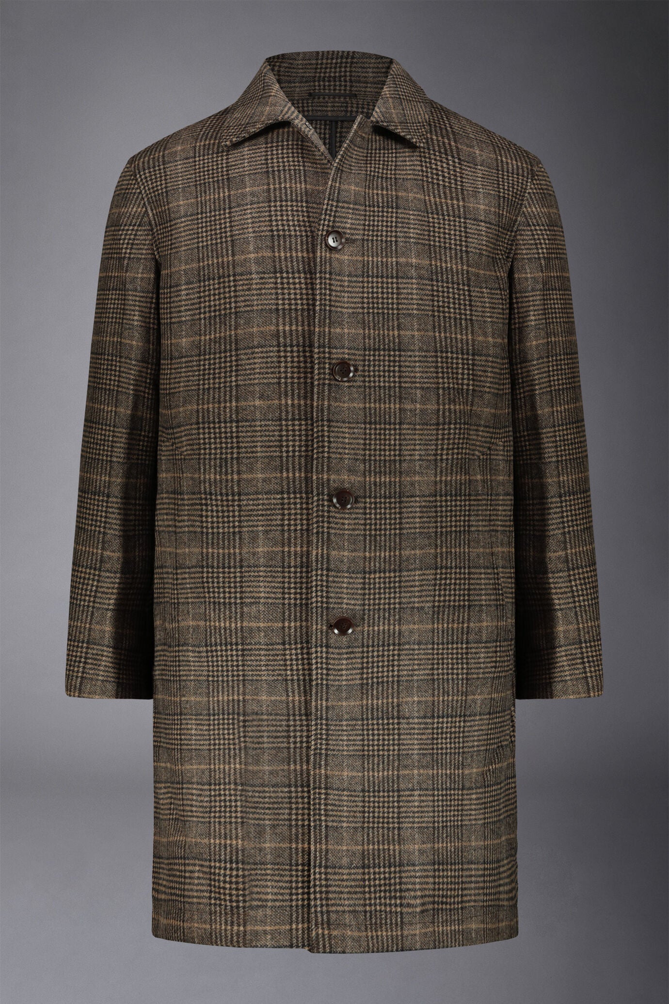 Men's wool-blend single-breasted checked loden coat