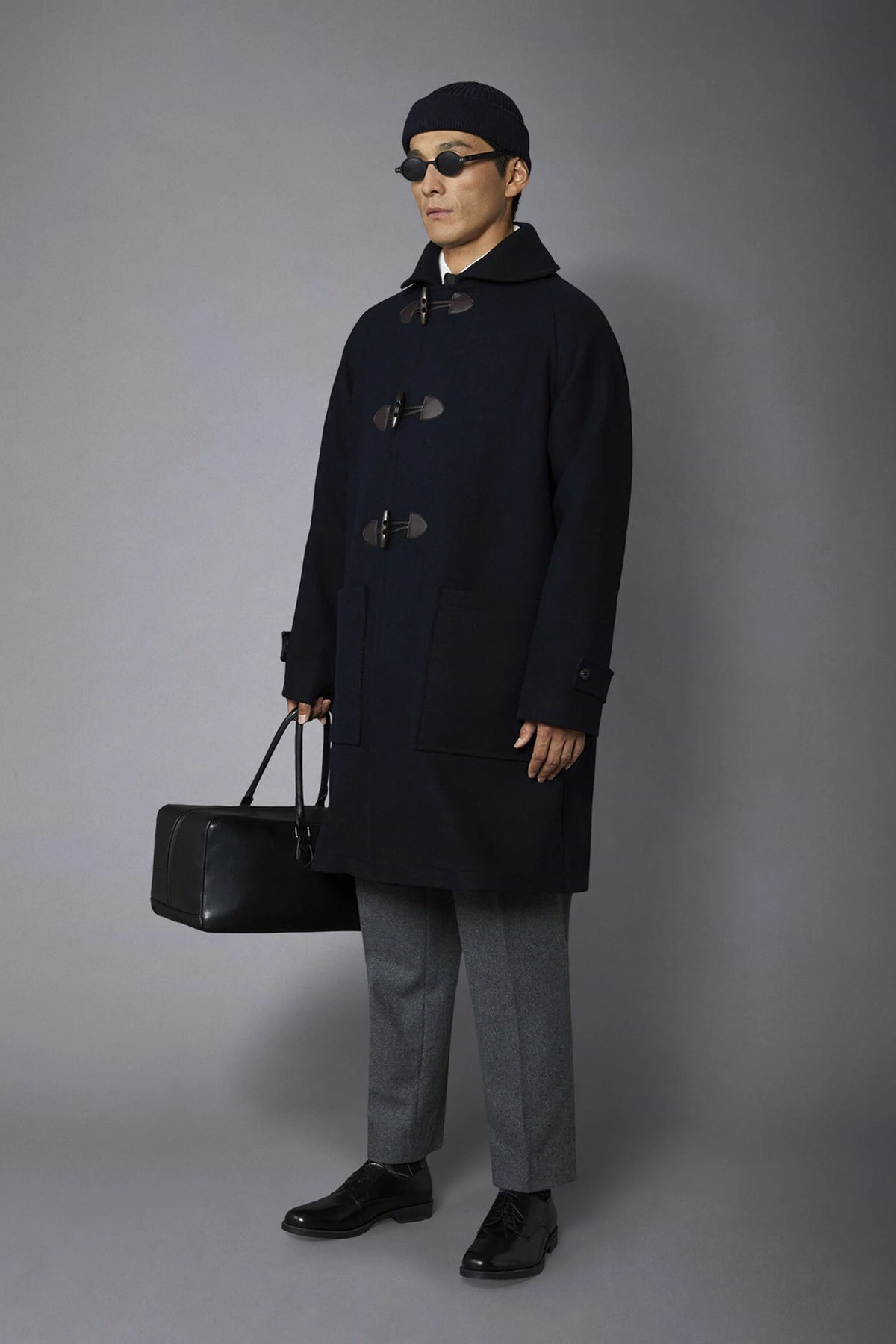 Genderless hoodless wool-blend coat