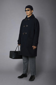 Genderless hoodless wool-blend coat