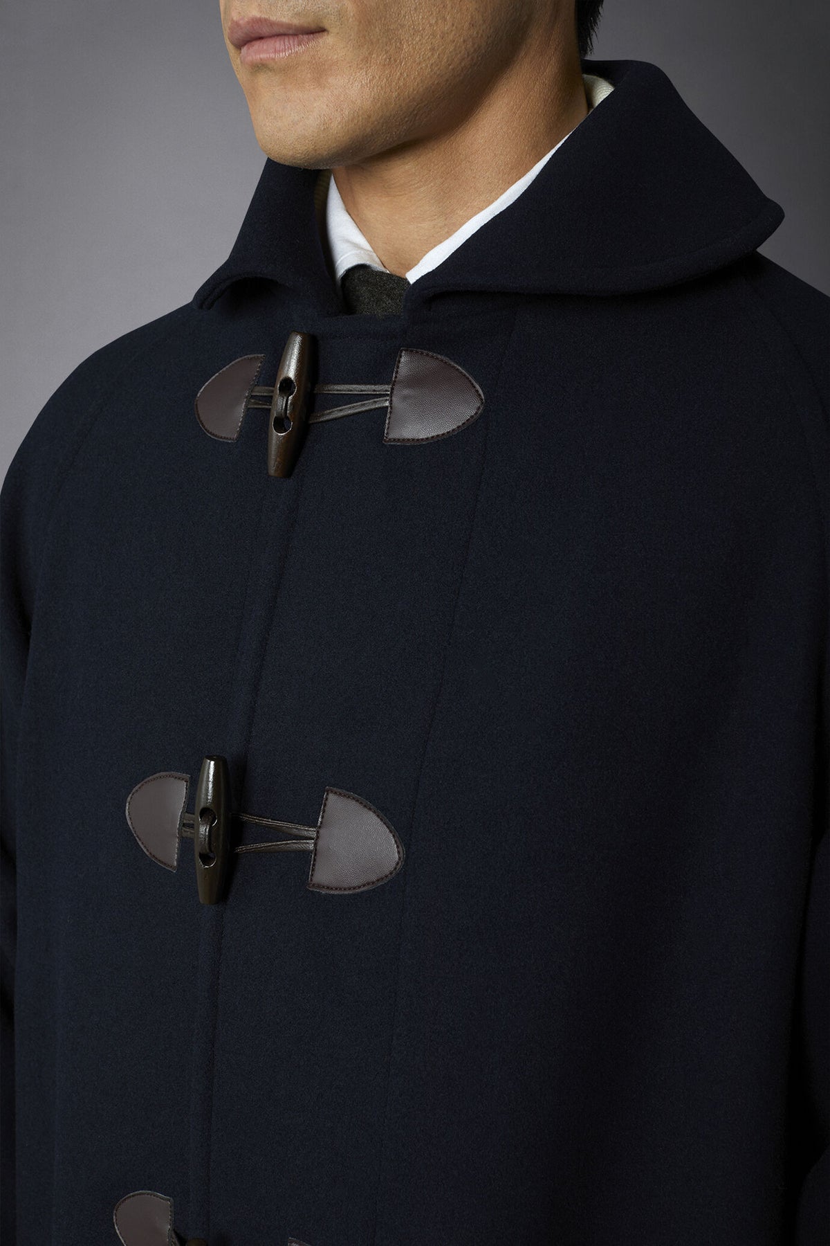Genderless hoodless wool-blend coat