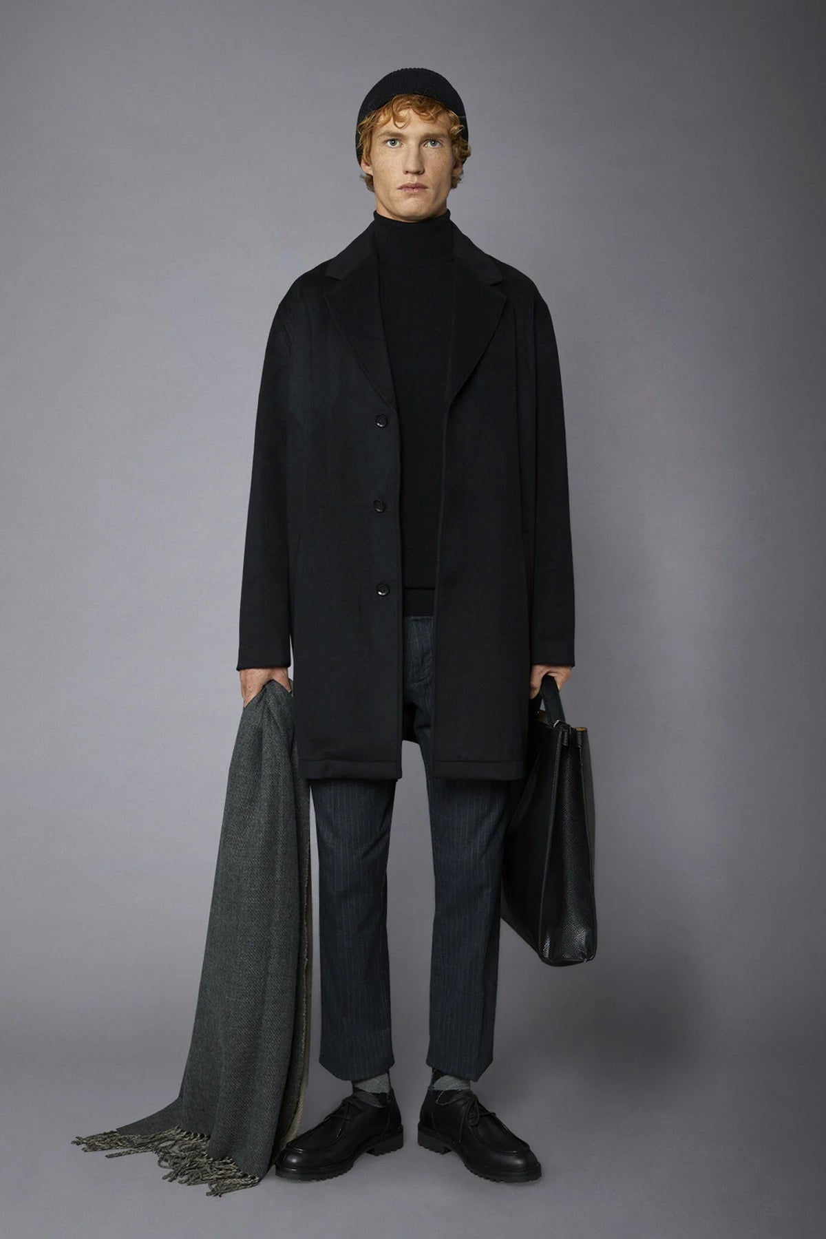 Men's classic single-breasted wool blend coat