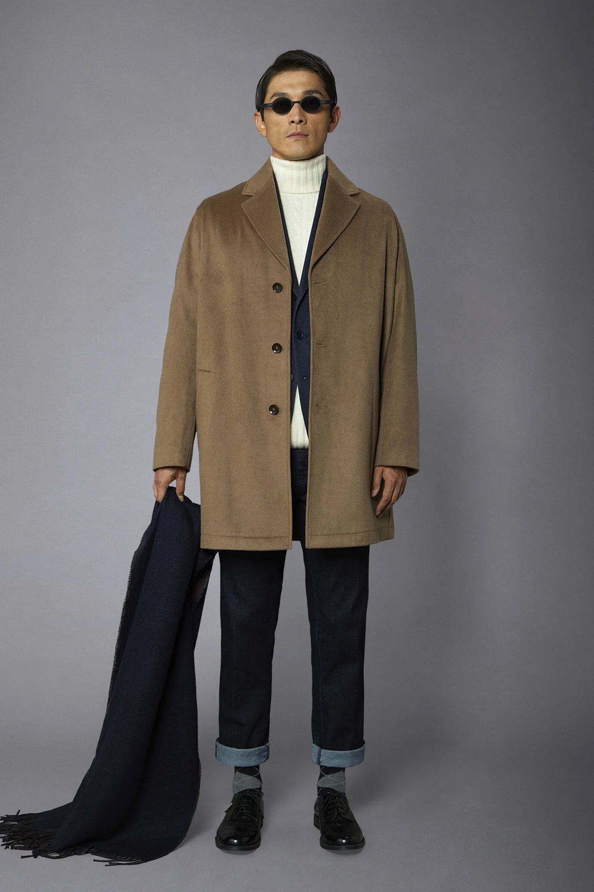 Men's classic single-breasted wool blend coat