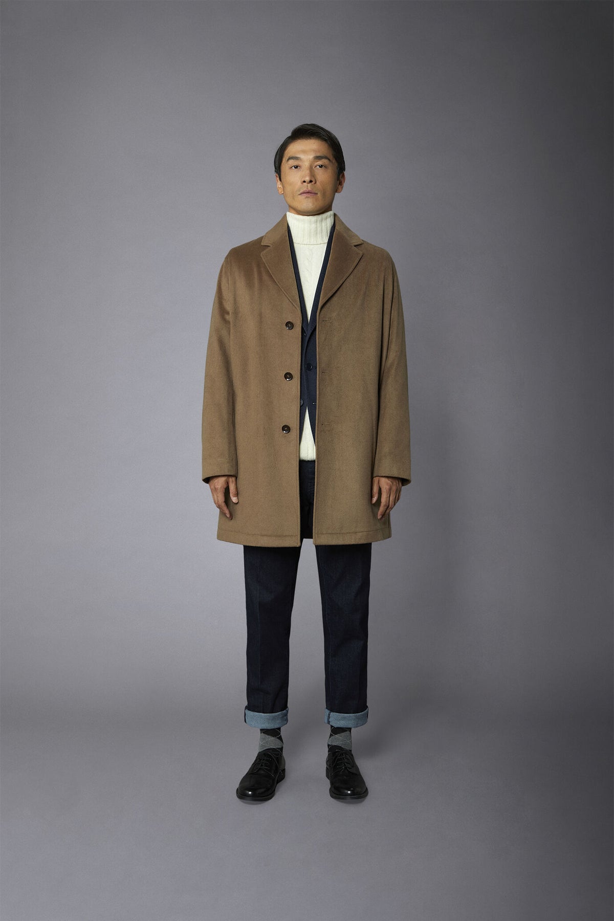 Men's classic single-breasted wool blend coat