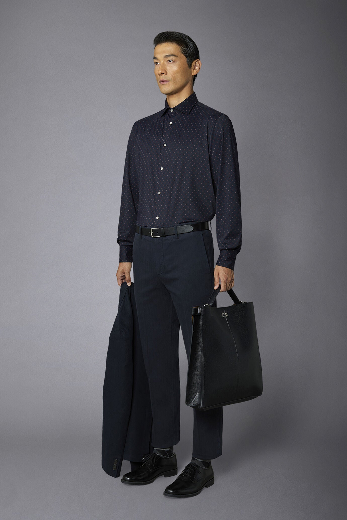 Classic genderless technical comfort fit shirt patterned fabric
