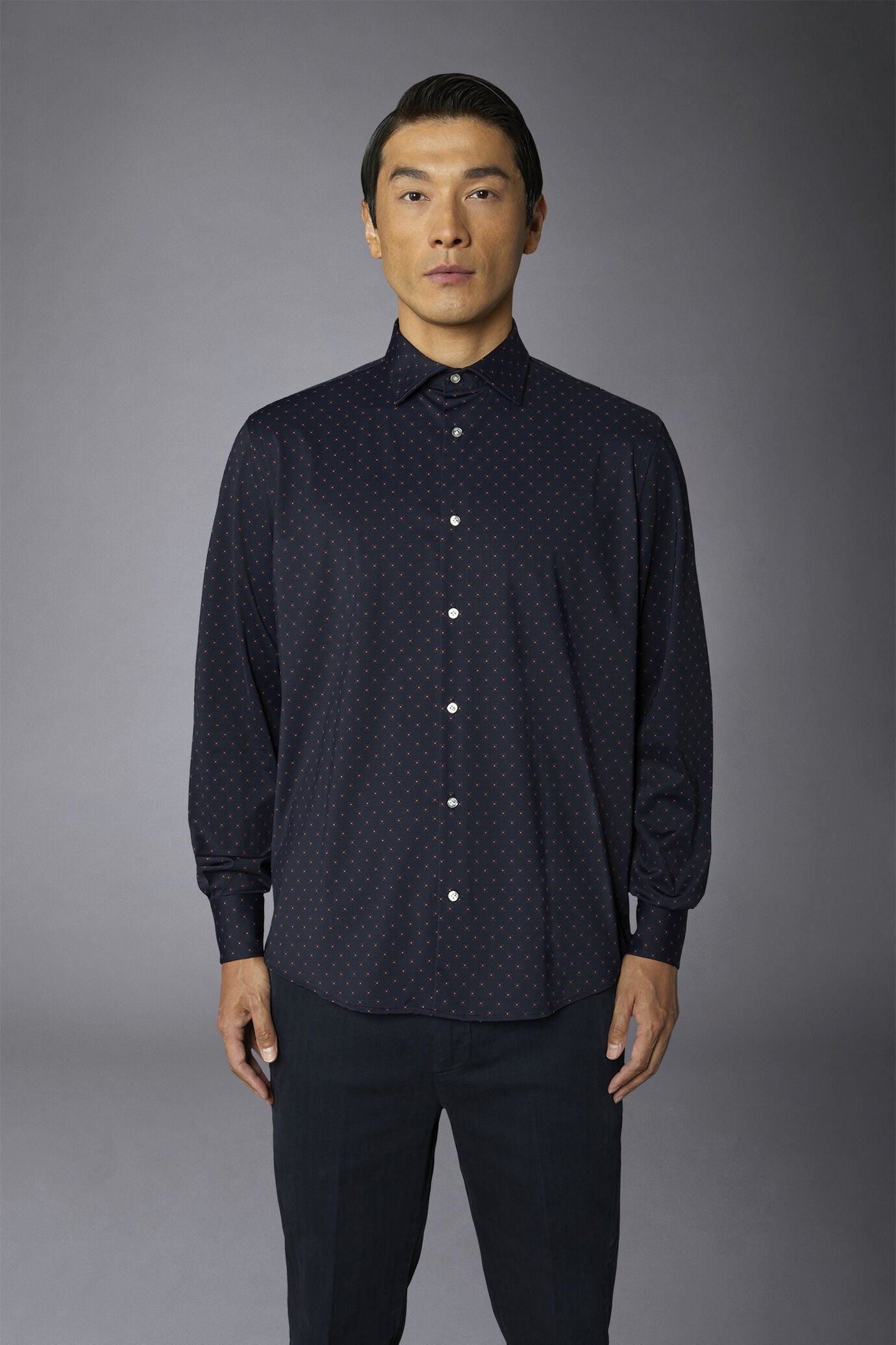Classic genderless technical comfort fit shirt patterned fabric