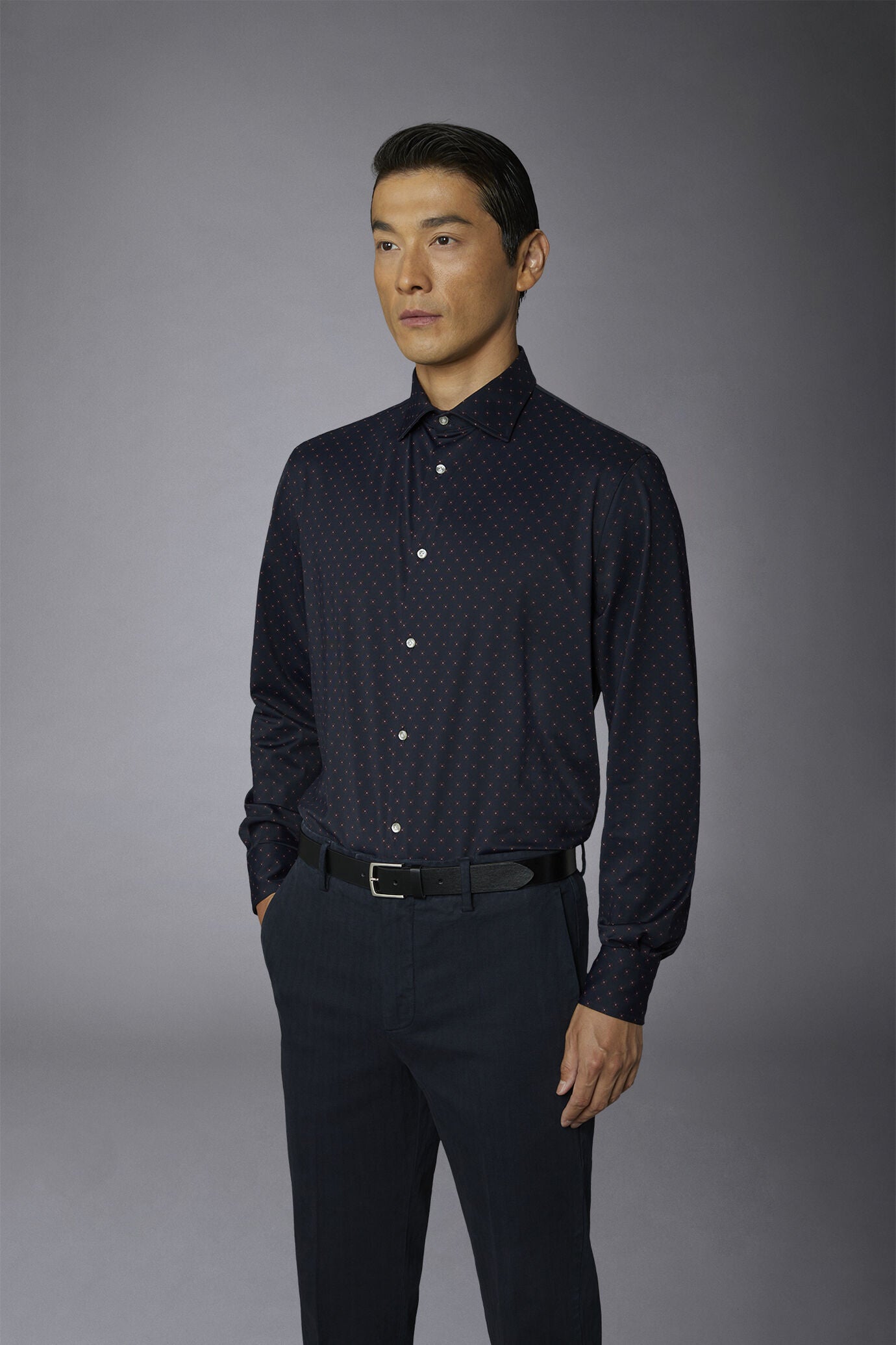 Classic genderless technical comfort fit shirt patterned fabric