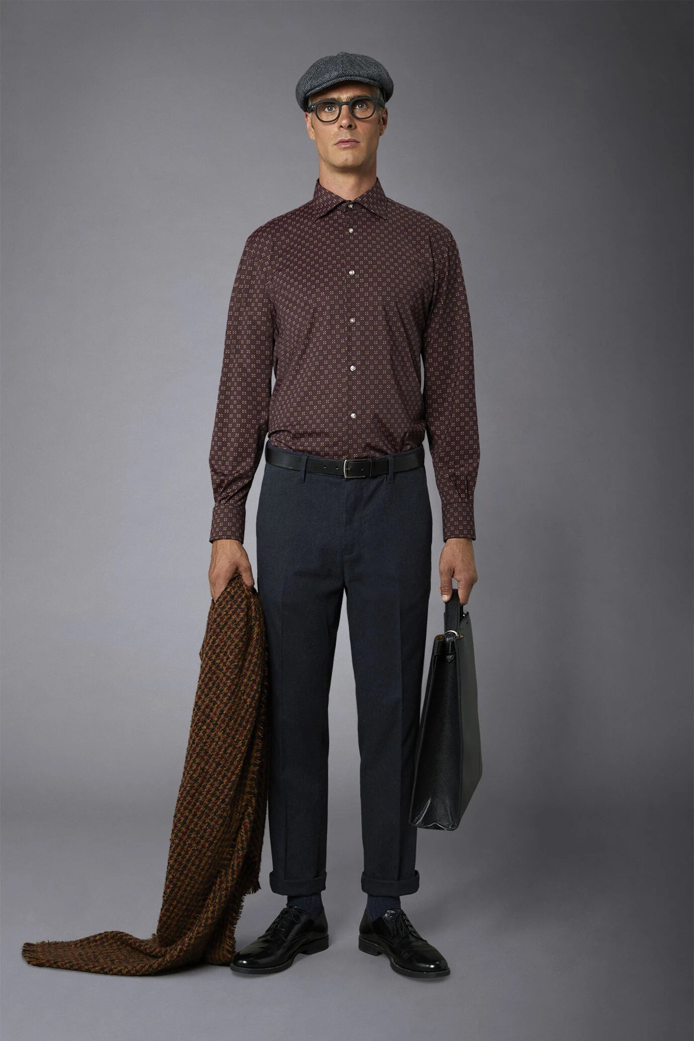 Classic genderless technical comfort fit shirt patterned fabric