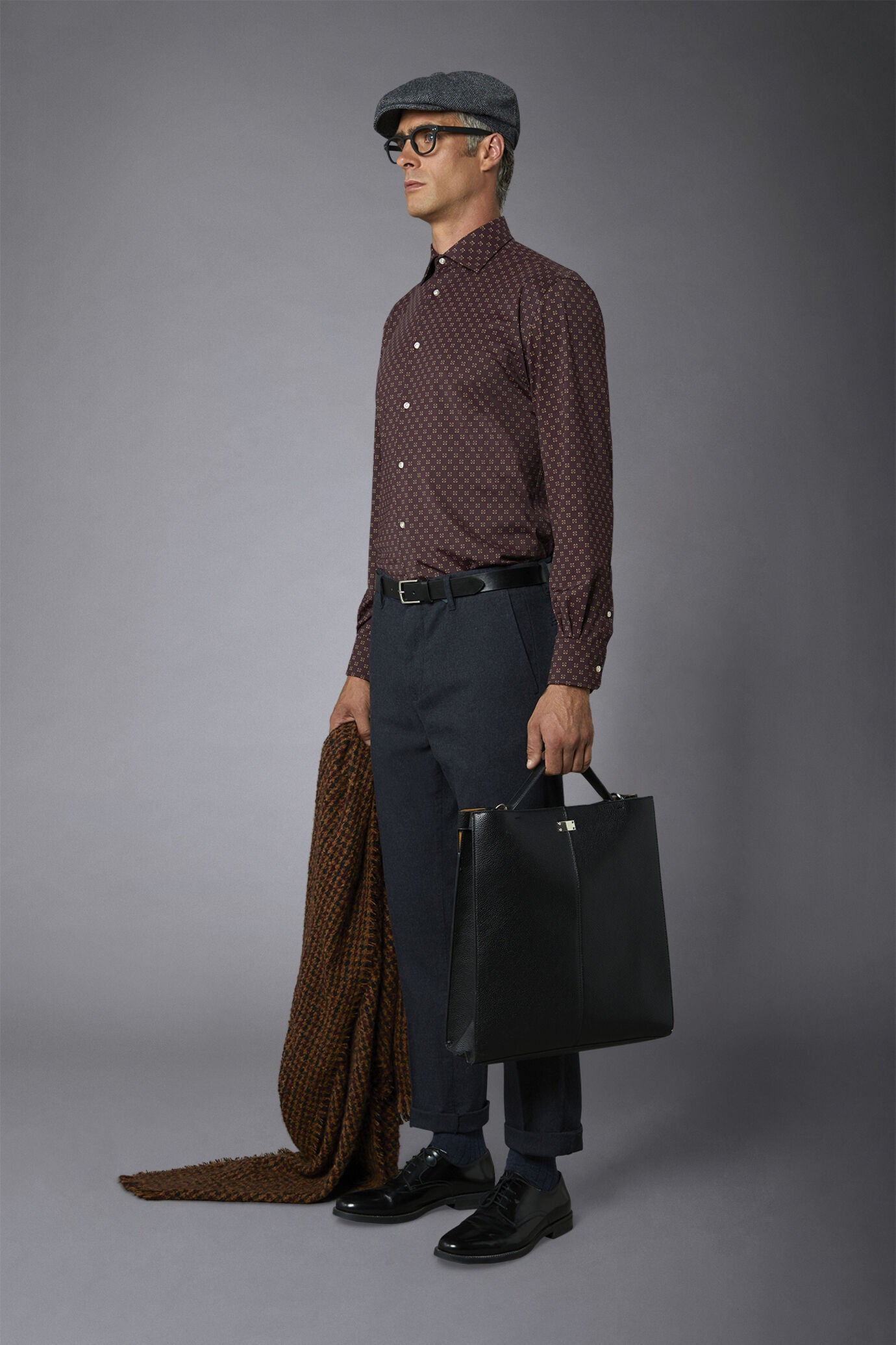 Classic genderless technical comfort fit shirt patterned fabric
