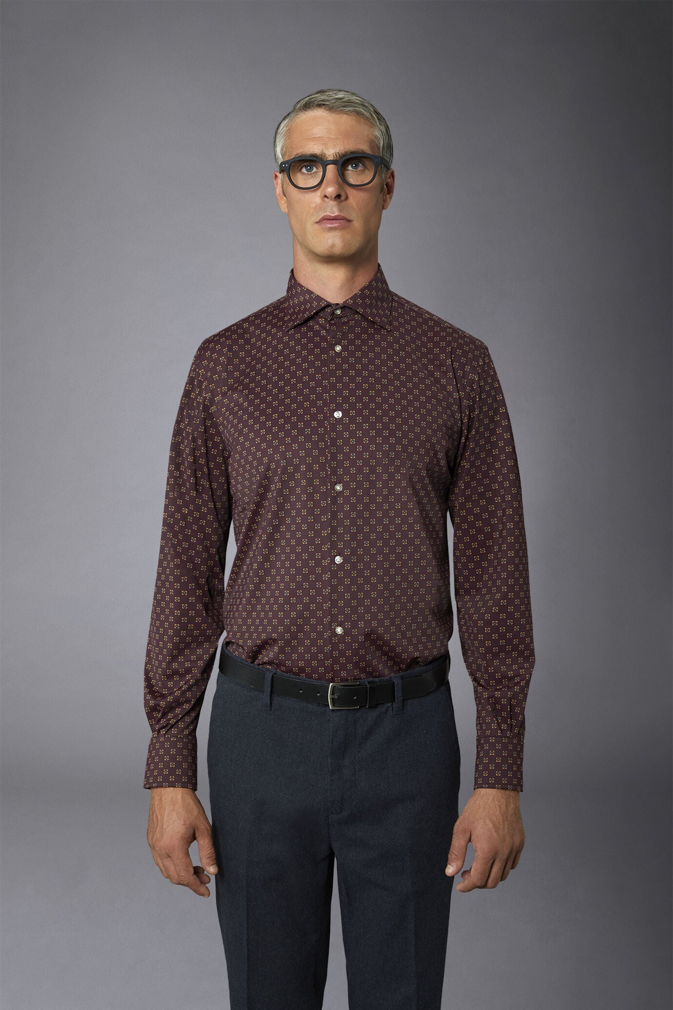 Classic genderless technical comfort fit shirt patterned fabric
