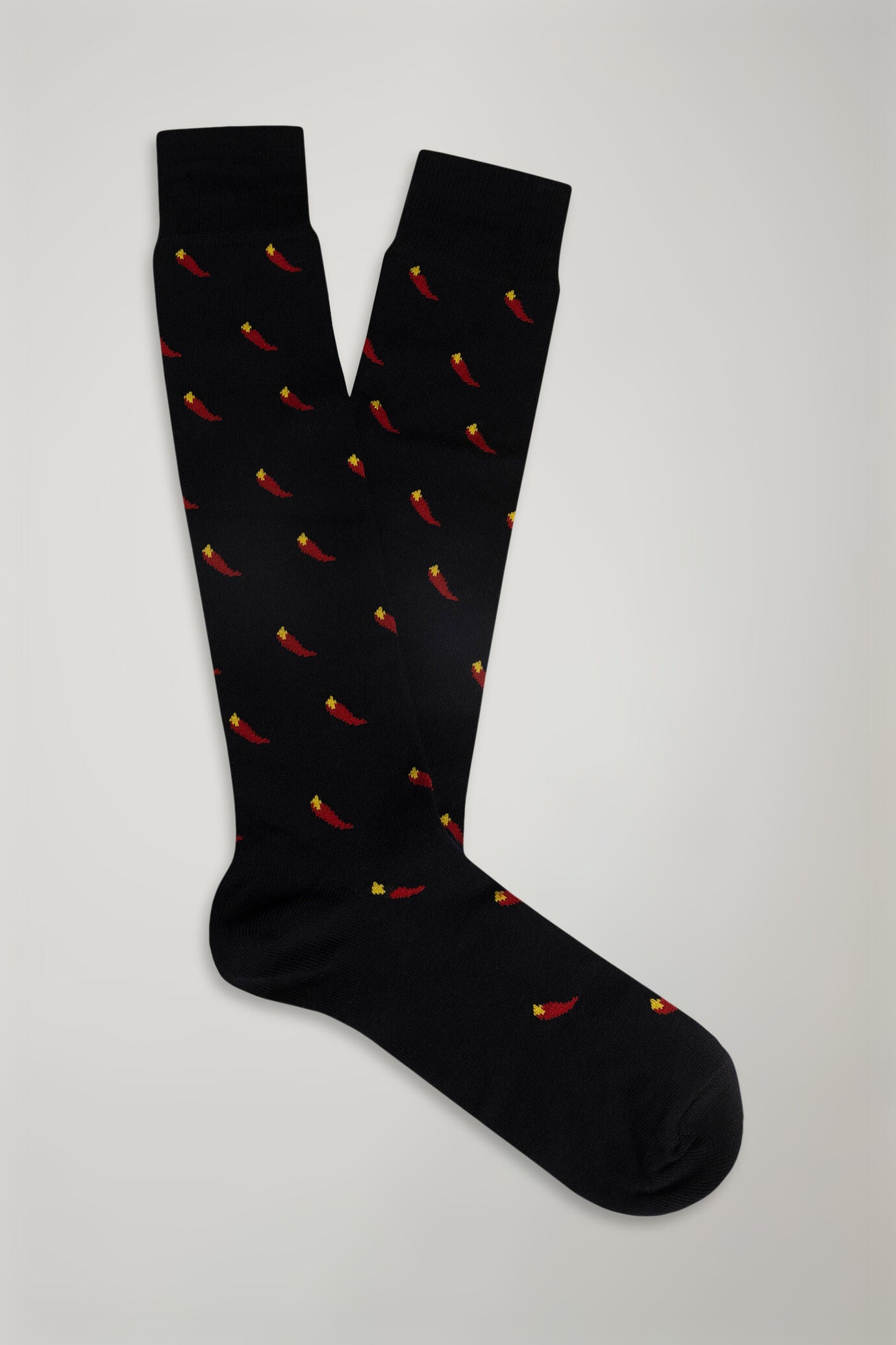 Men's knitted long socks with chillies pattern made in Italy