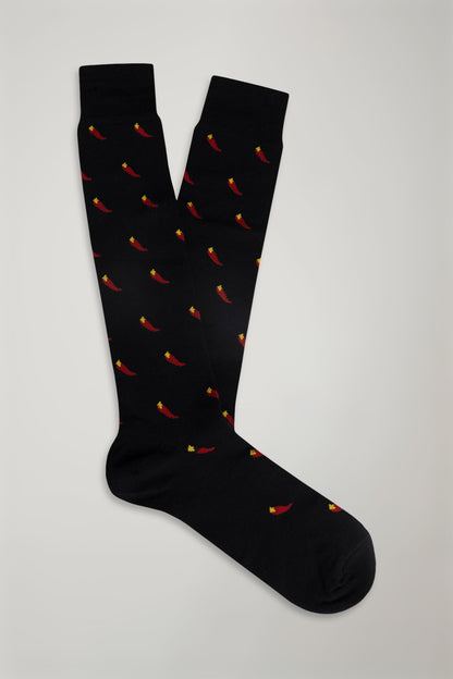 Men's knitted long socks with chillies pattern made in Italy