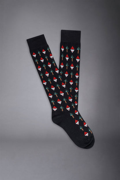 Men's knitted long socks with Christmas trees pattern made in Italy