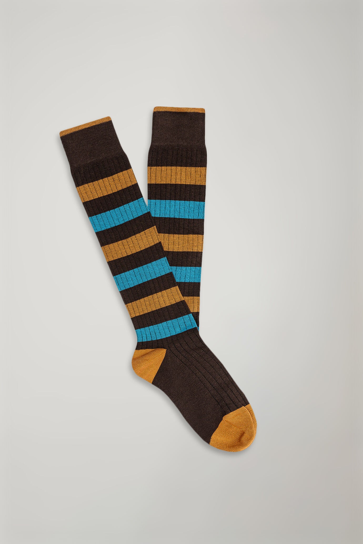 Men's long socks in wide rib knit regimental pattern made in Italy