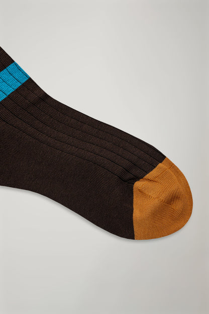 Men's long socks in wide rib knit regimental pattern made in Italy