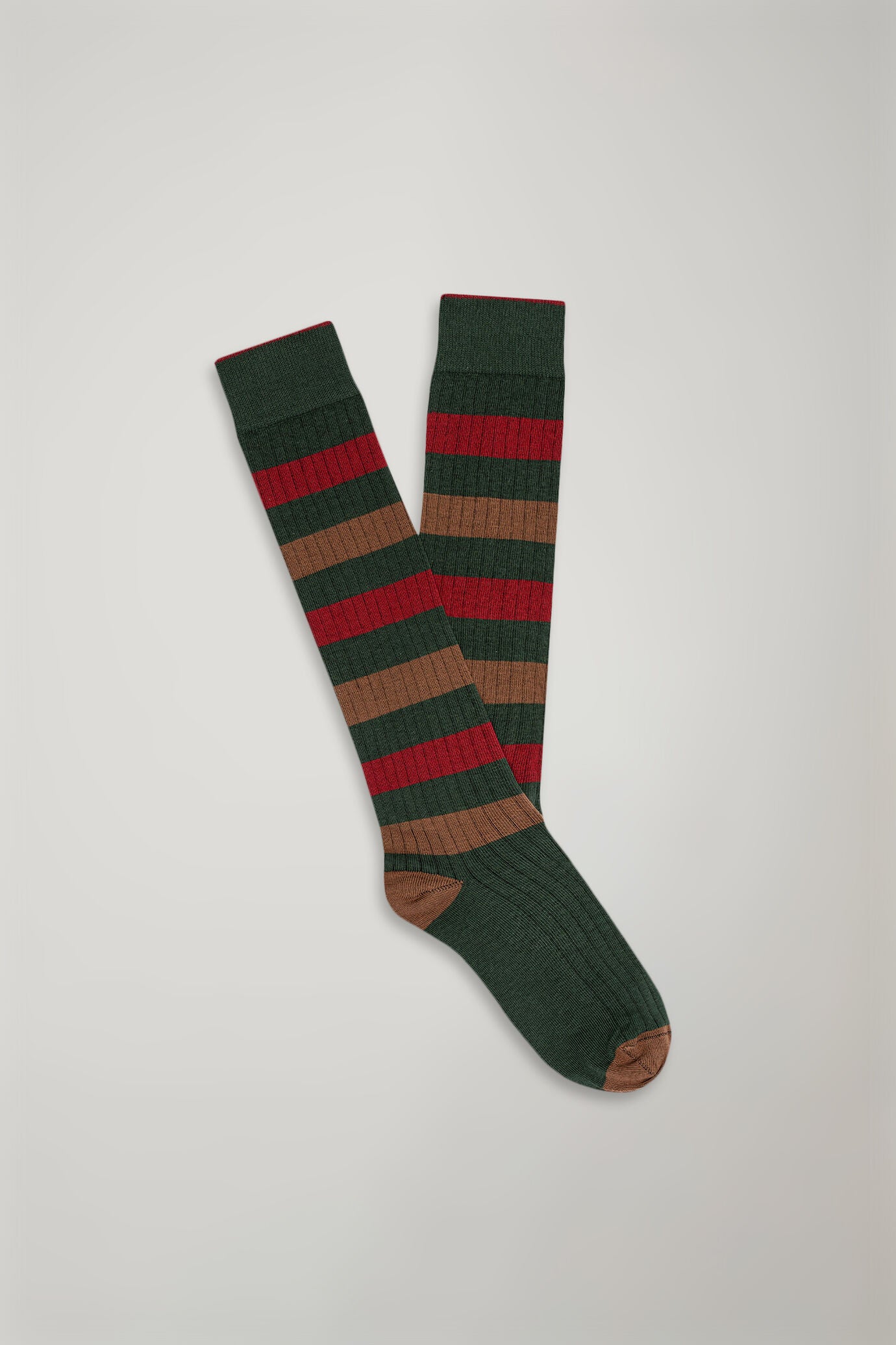 Men's long socks in wide rib knit regimental pattern made in Italy