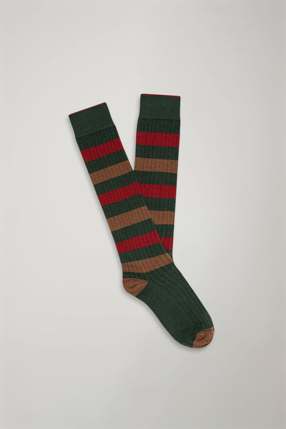 Men's long socks in wide rib knit regimental pattern made in Italy