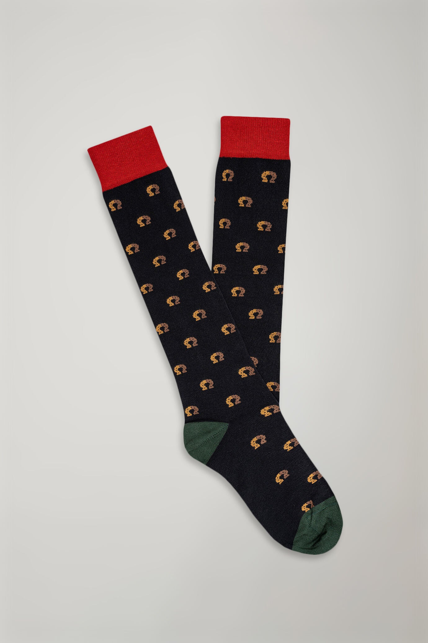 Men's knitted long socks with horseshoe pattern made in Italy
