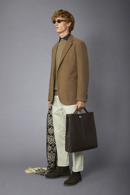 Men's single-breasted jacket in plain moleskin fabric regular fit