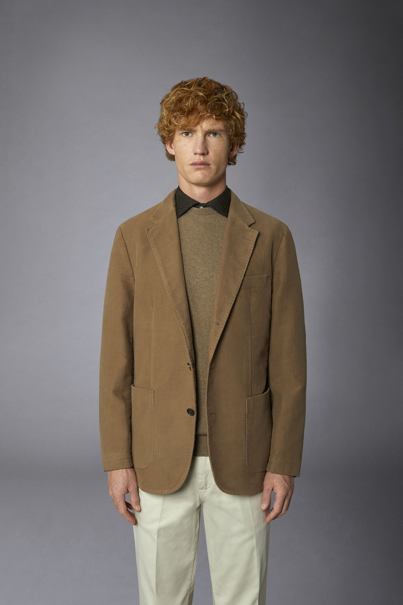 Men's single-breasted jacket in plain moleskin fabric regular fit