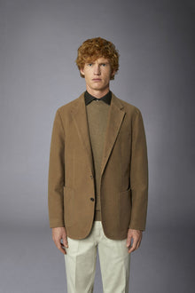 Men's single-breasted jacket in plain moleskin fabric regular fit