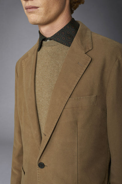 Men's single-breasted jacket in plain moleskin fabric regular fit