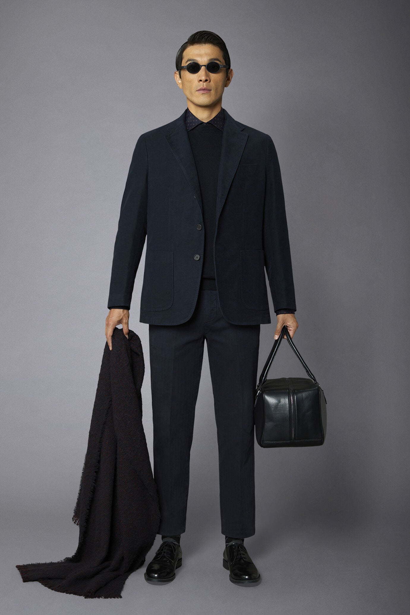 Men's single-breasted jacket in plain moleskin fabric regular fit