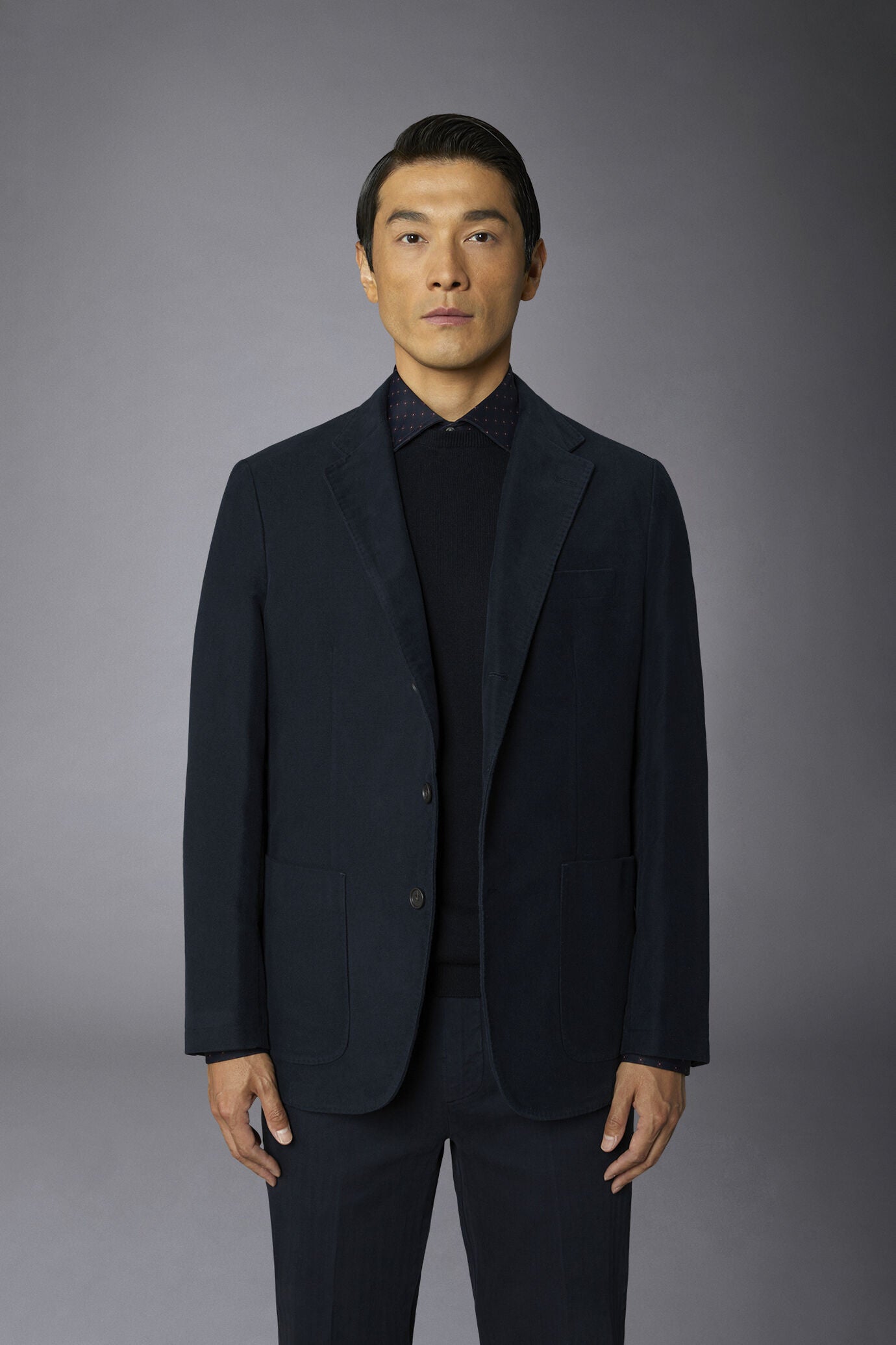 Men's single-breasted jacket in plain moleskin fabric regular fit