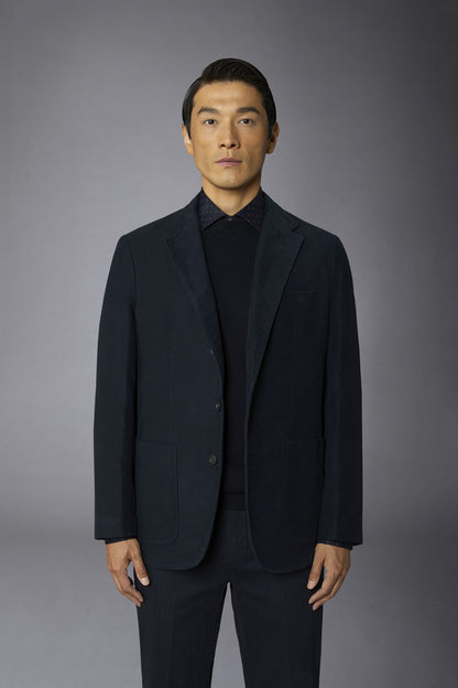 Men's single-breasted jacket in plain moleskin fabric regular fit
