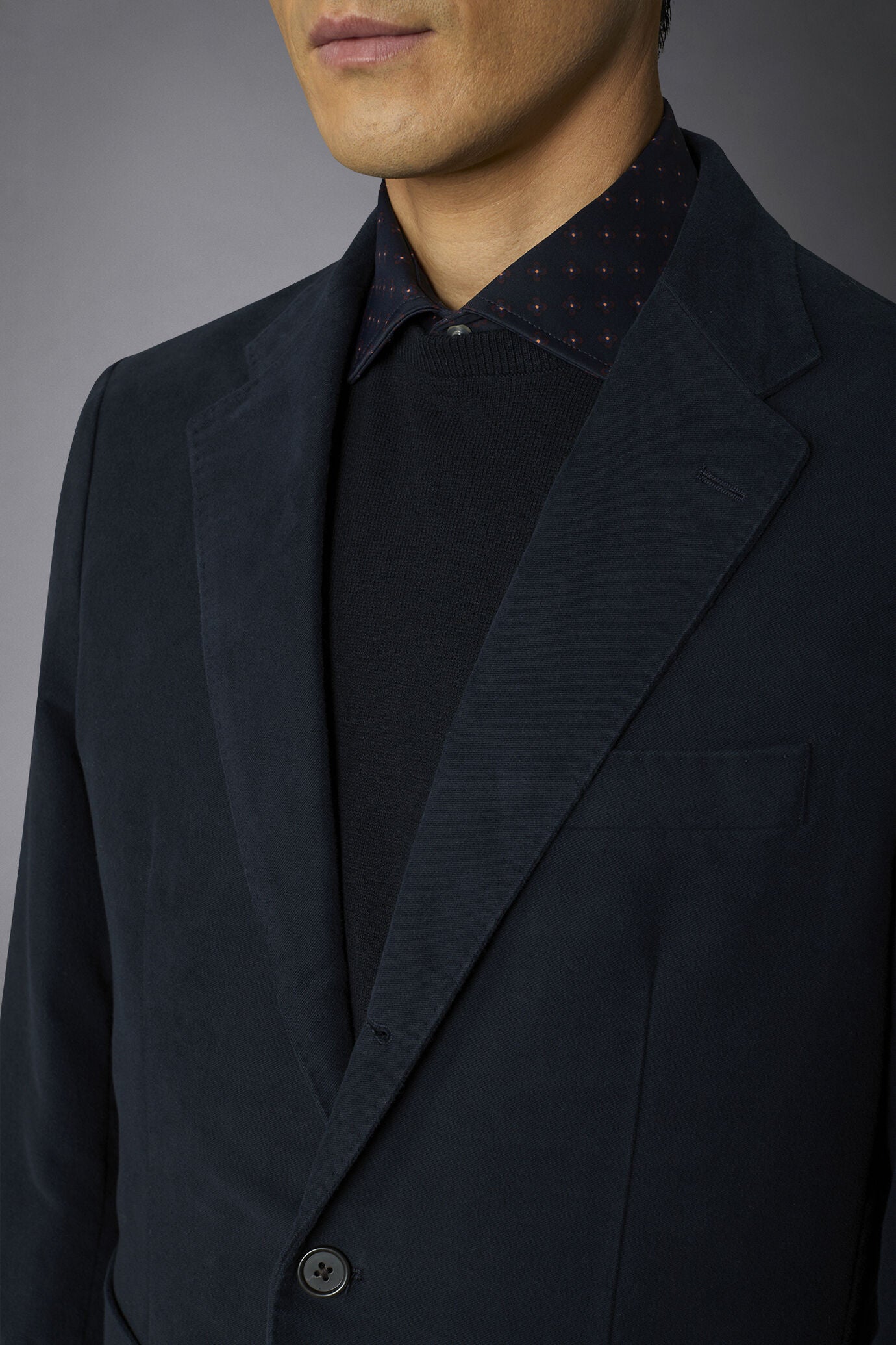 Men's single-breasted jacket in plain moleskin fabric regular fit