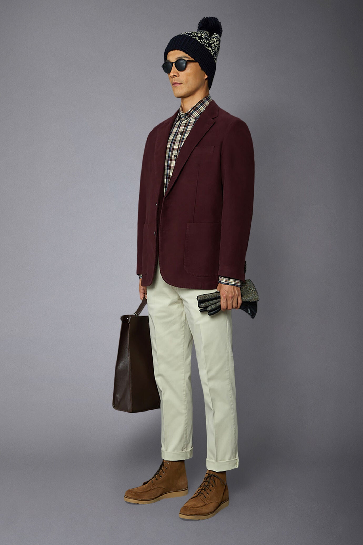 Men's single-breasted jacket in plain moleskin fabric regular fit