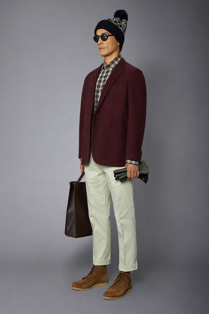 Men's single-breasted jacket in plain moleskin fabric regular fit