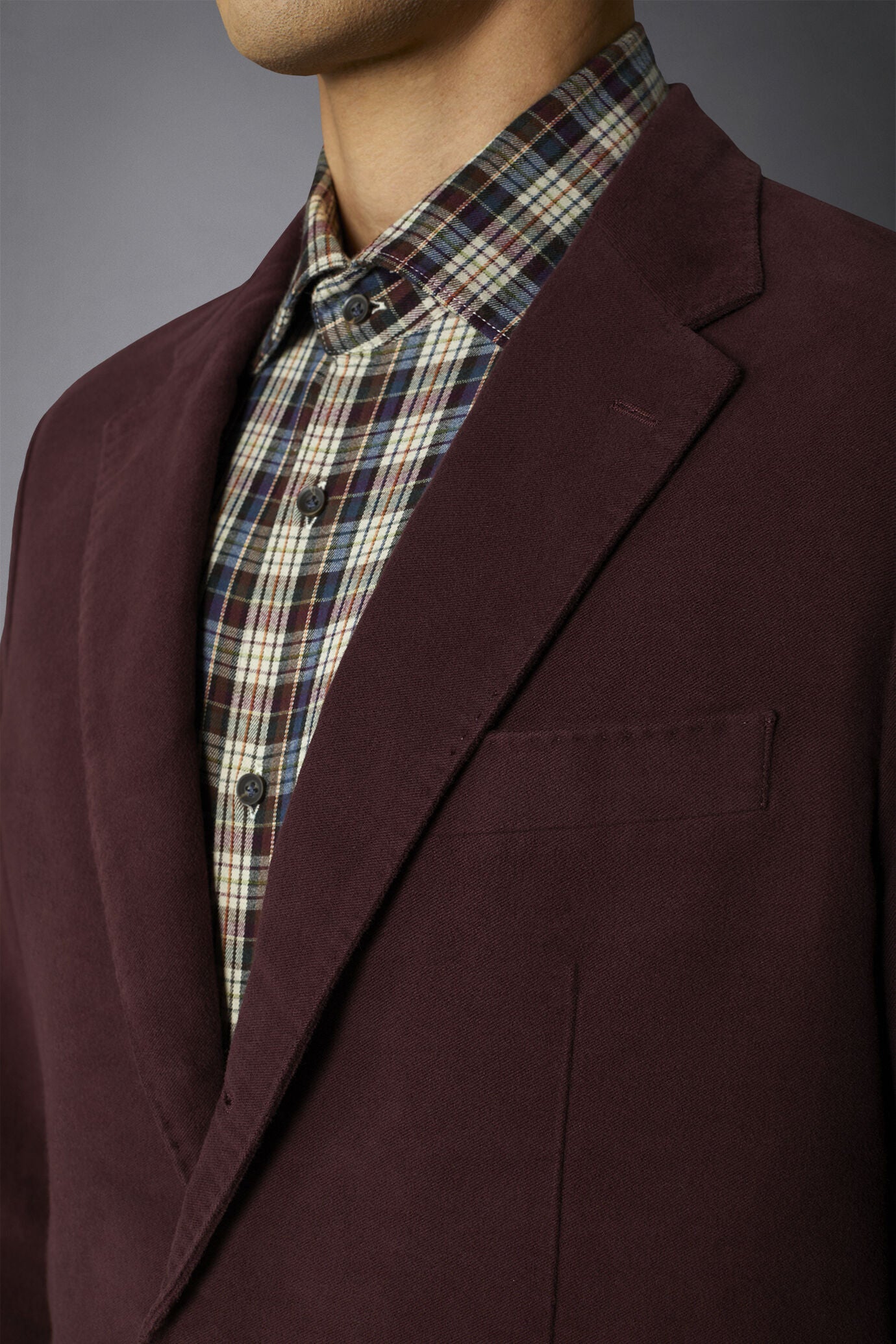 Men's single-breasted jacket in plain moleskin fabric regular fit