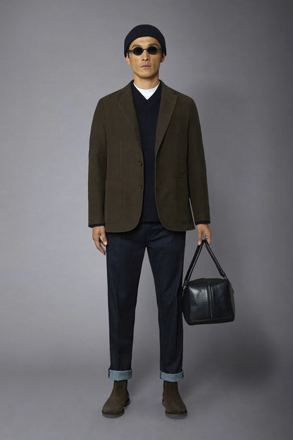 Men's single-breasted jacket in plain moleskin fabric regular fit