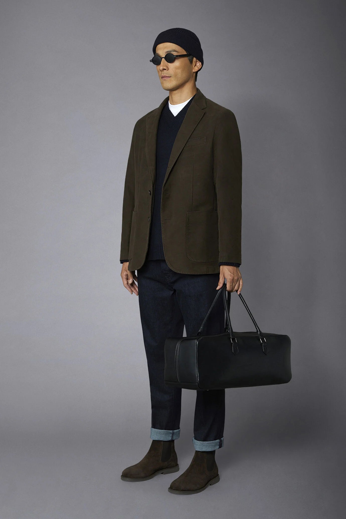 Men's single-breasted jacket in plain moleskin fabric regular fit
