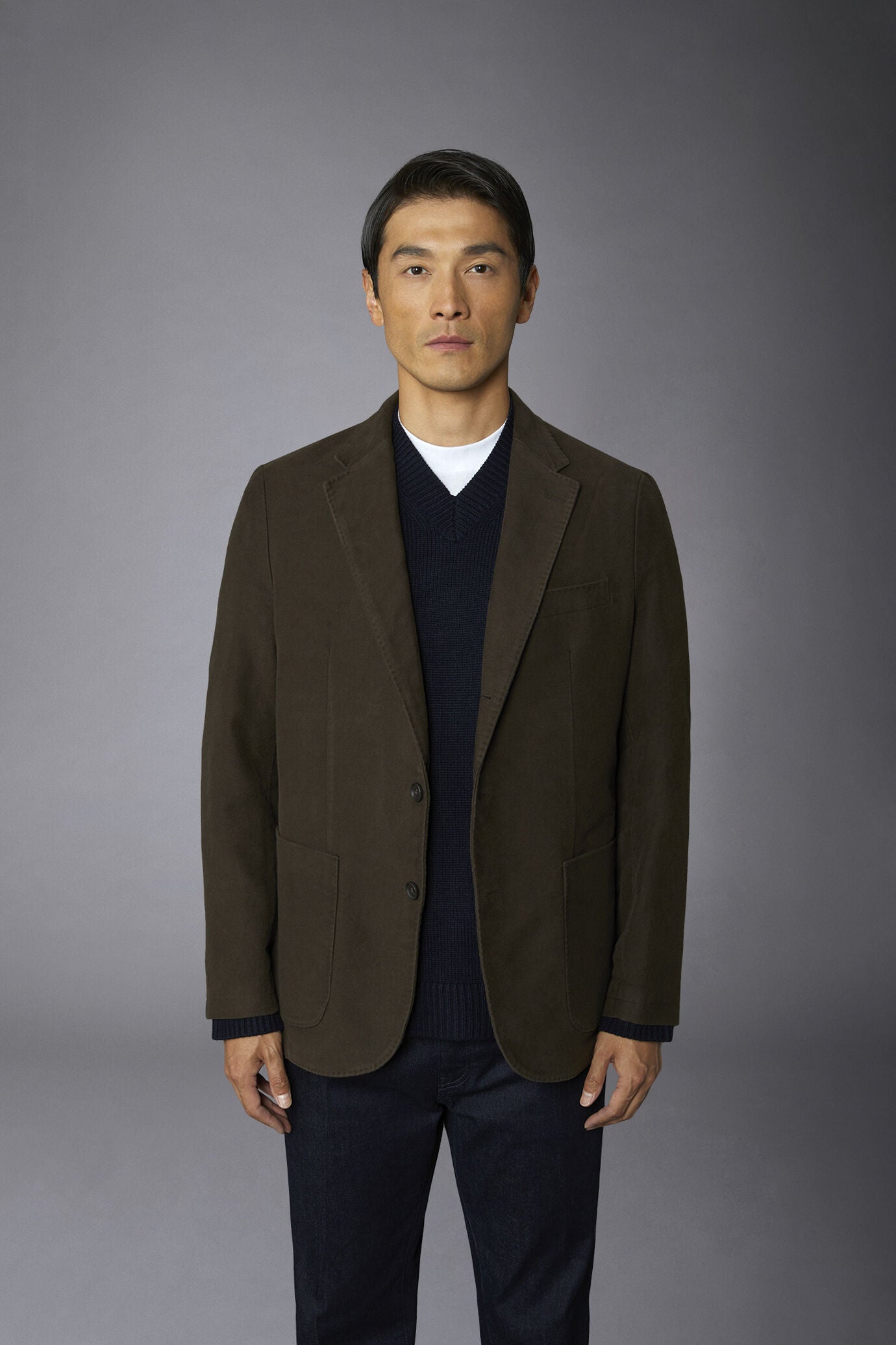 Men's single-breasted jacket in plain moleskin fabric regular fit