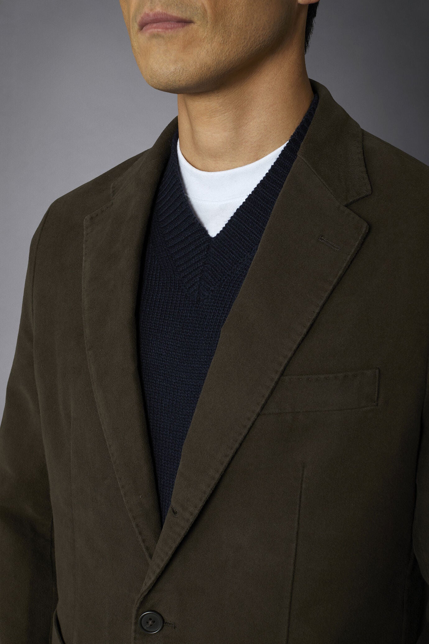 Men's single-breasted jacket in plain moleskin fabric regular fit