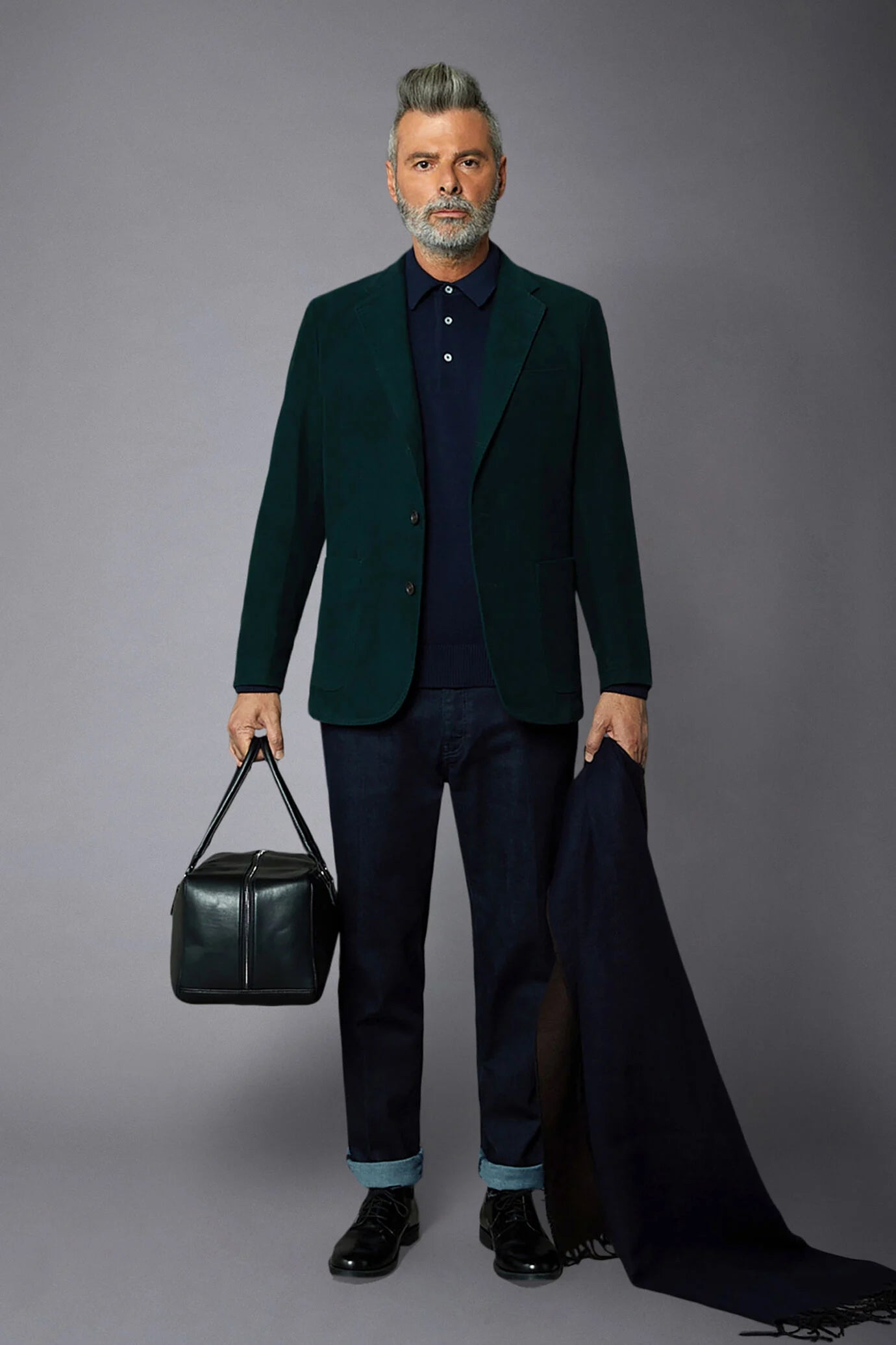 Men's single-breasted jacket in plain moleskin fabric regular fit