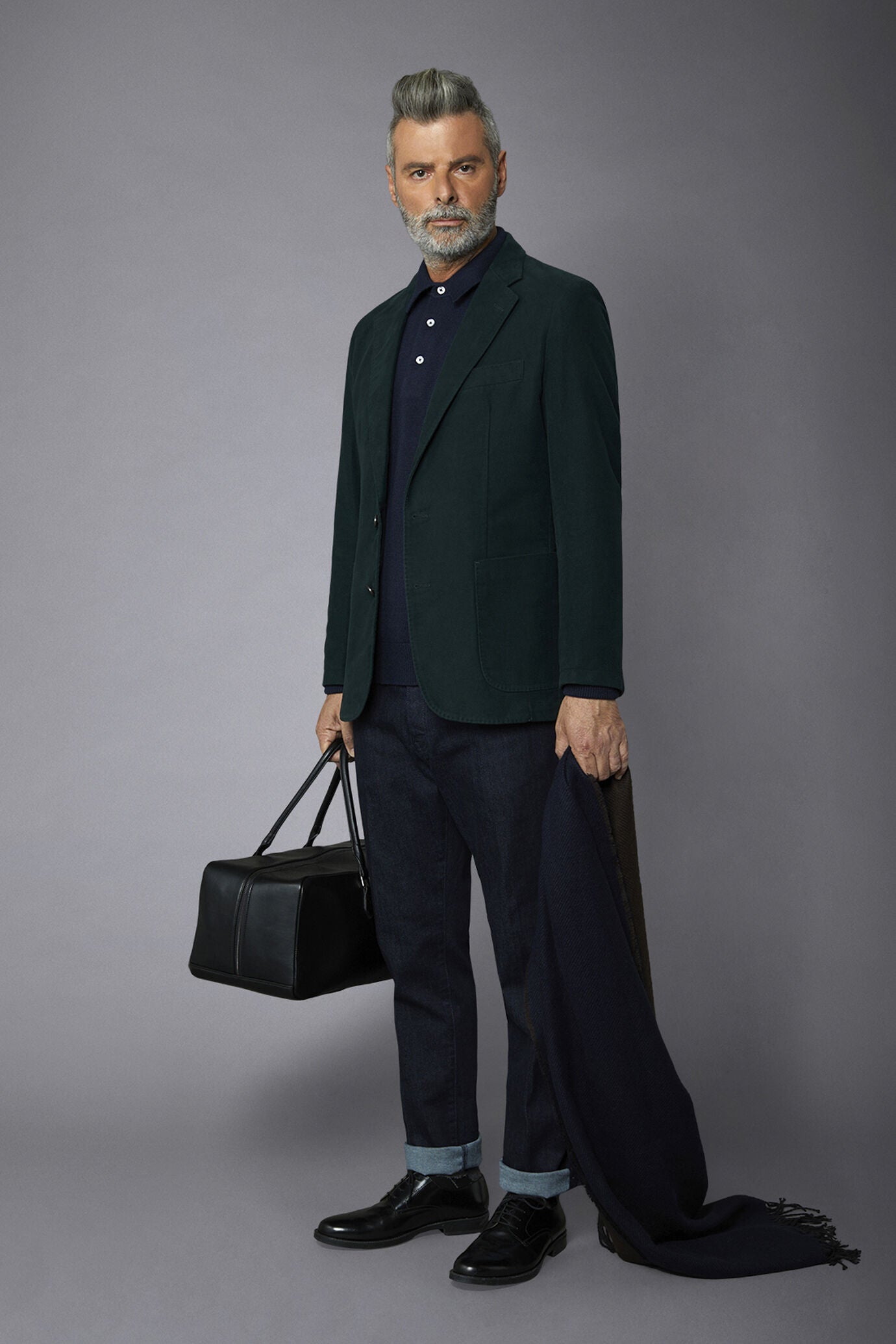 Men's single-breasted jacket in plain moleskin fabric regular fit