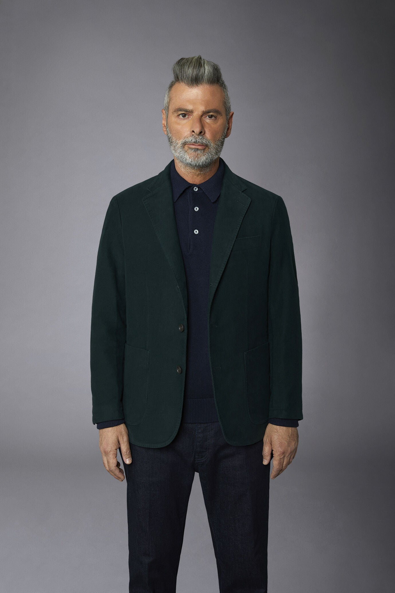 Men's single-breasted jacket in plain moleskin fabric regular fit