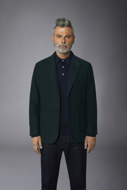 Men's single-breasted jacket in plain moleskin fabric regular fit