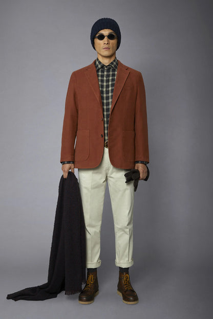 Men's single-breasted jacket in plain moleskin fabric regular fit